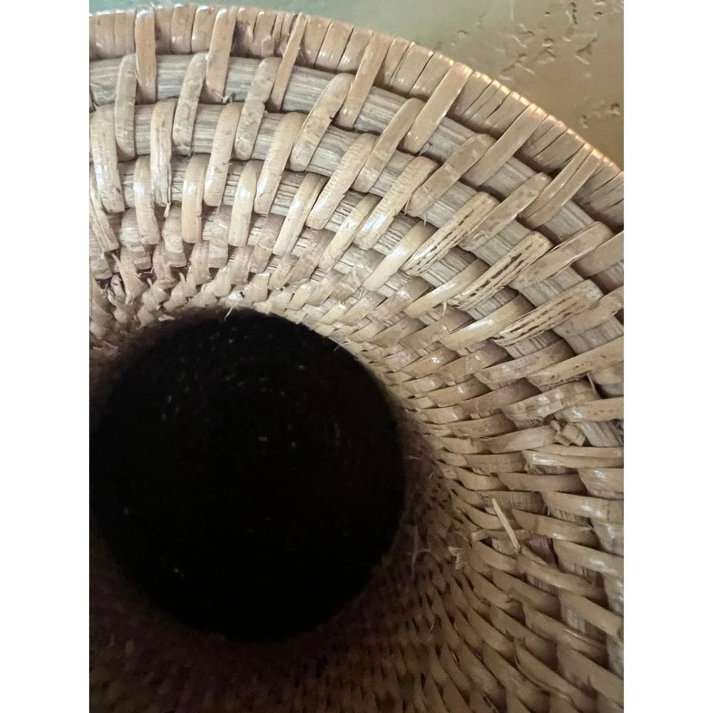 Vintage Woven Rattan Wicker Vase Natural Boho Decorative Flared Rim Vessel
